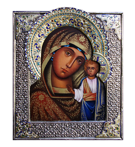 Silver-plated Holy Icon - Our Lady of Kazan