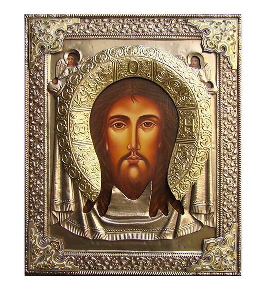 Silver-plated Icon of Christ on a Shawl
