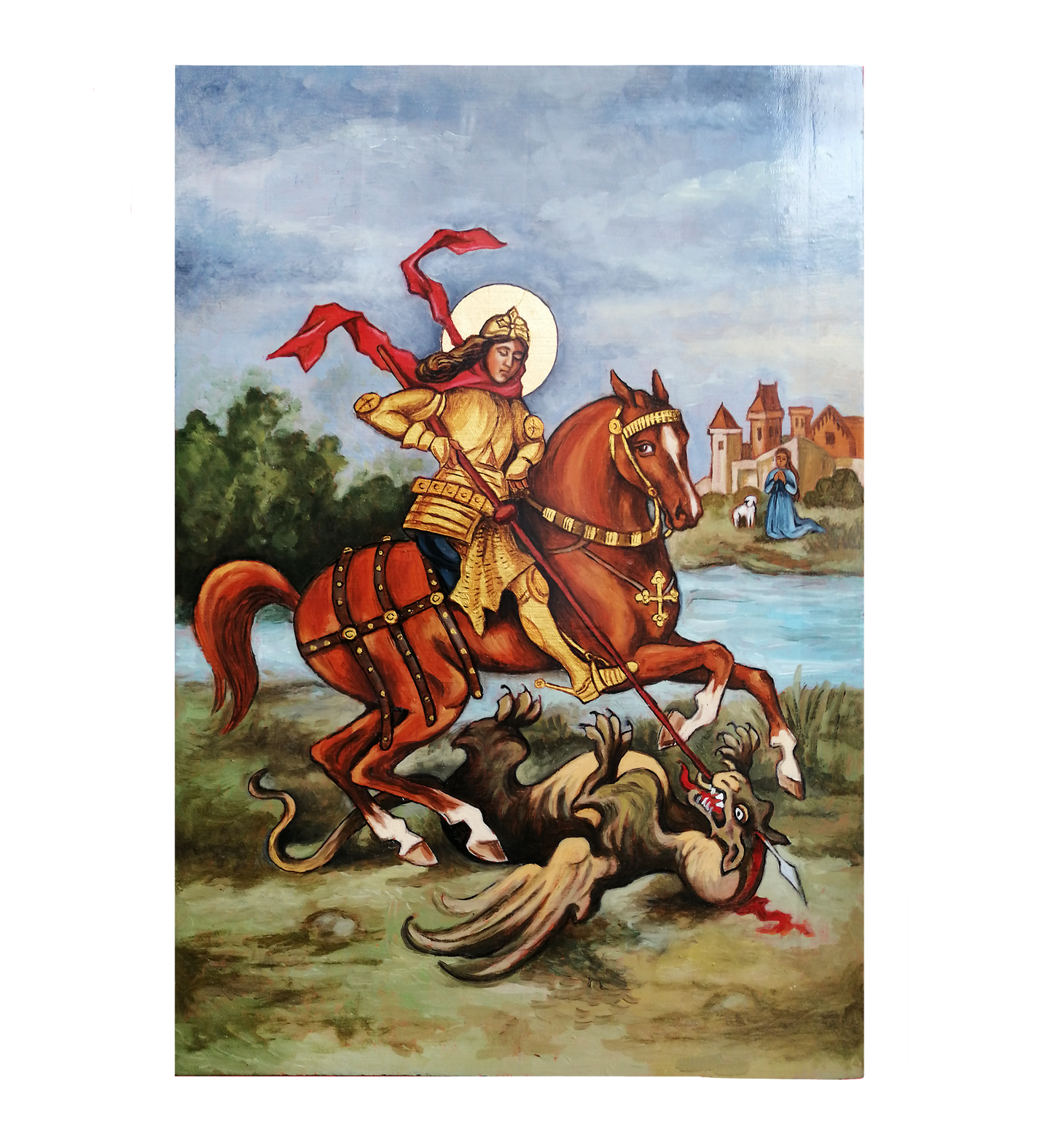 Hand Painted Icon of St George Slaying the Dragon