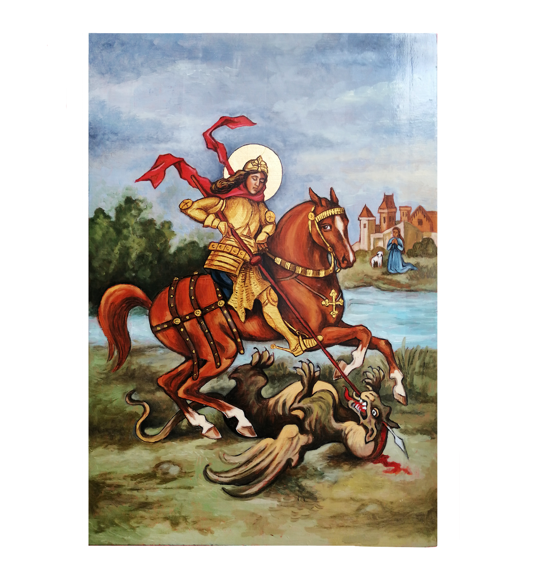 Hand Painted Icon of St George Slaying the Dragon