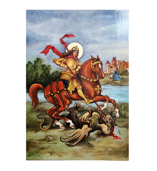 Hand Painted Icon of St George Slaying the Dragon