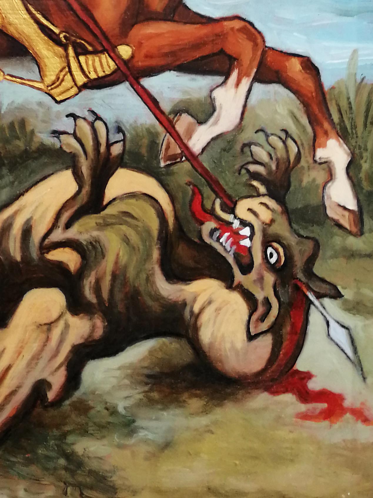 Hand Painted Icon of St George Slaying the Dragon