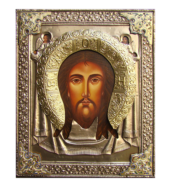 Silver-plated Icon of Christ on a Shawl