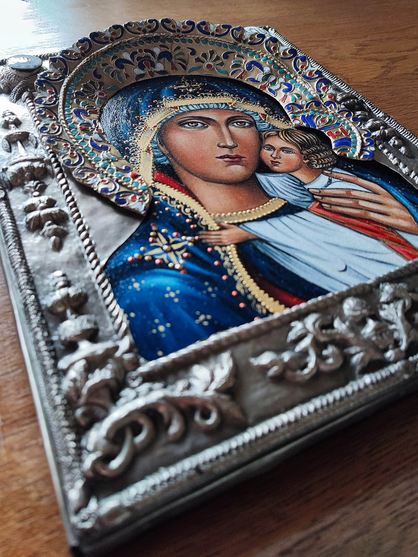 Silver-plated Icon Mother of God Loving